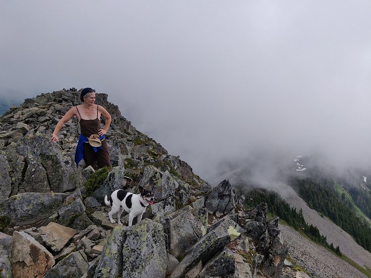 2019-07-04 16.25.11 At the top of Silver Peak! The clouds were rising up and over the summit from the source of Seattle's water supply, the Cedar River Watershed, to the right.